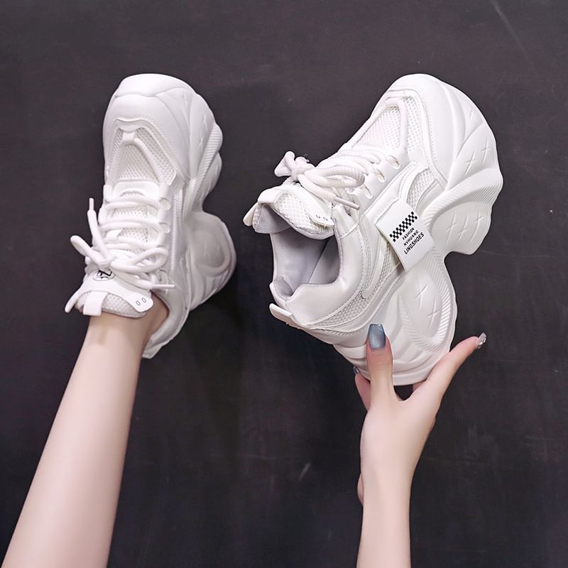 Sneakers Platform Mesh Panel Lace-Up