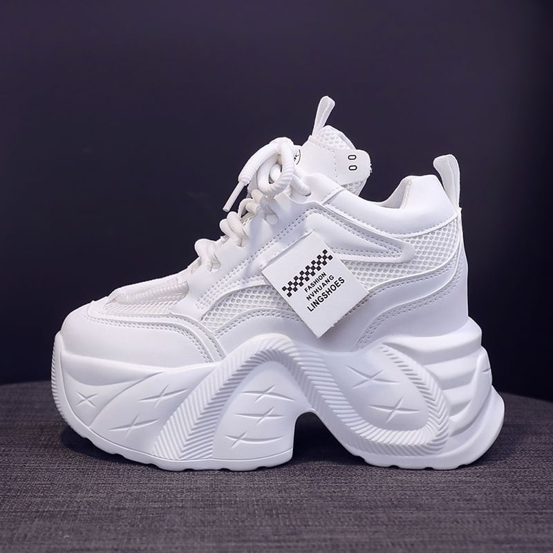 Sneakers Platform Mesh Panel Lace-Up