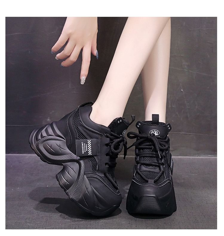 Sneakers Platform Mesh Panel Lace-Up