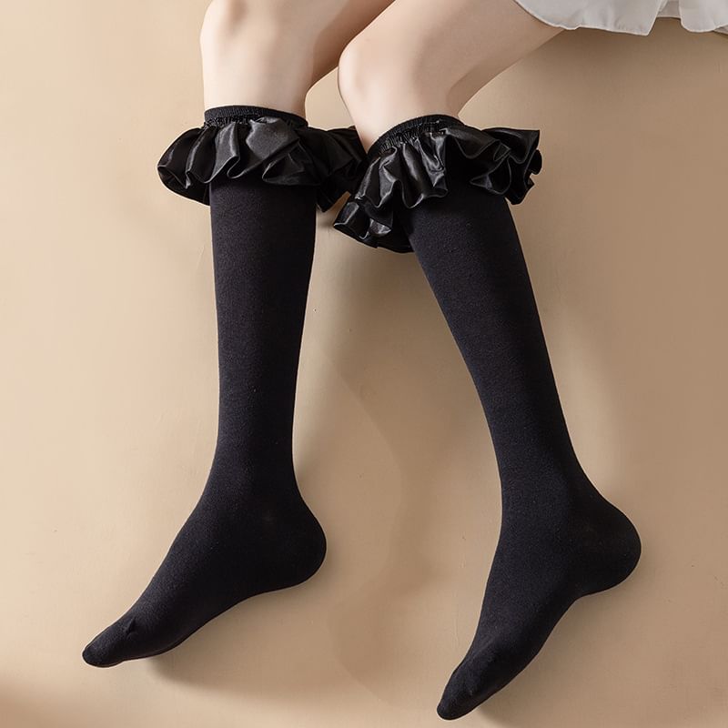 Plain Ruffle Tall Socks