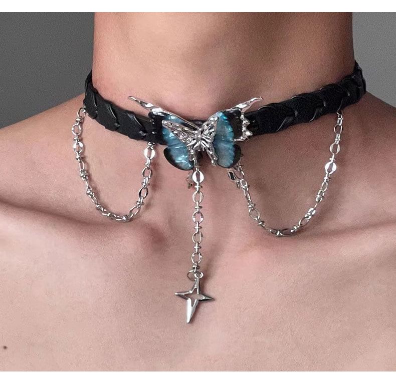 Butterfly Alloy Faux Leather Choker