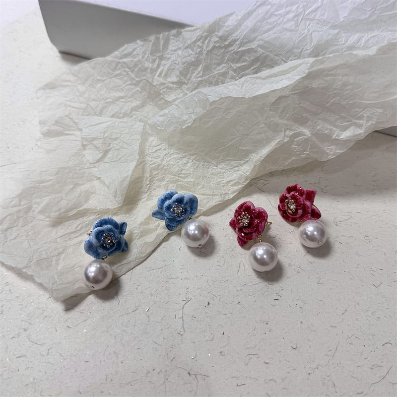 Leather Ball Earring Faux Floral Drop
