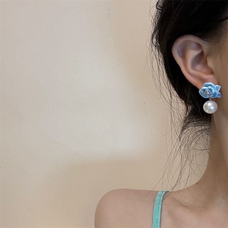 Leather Ball Earring Faux Floral Drop