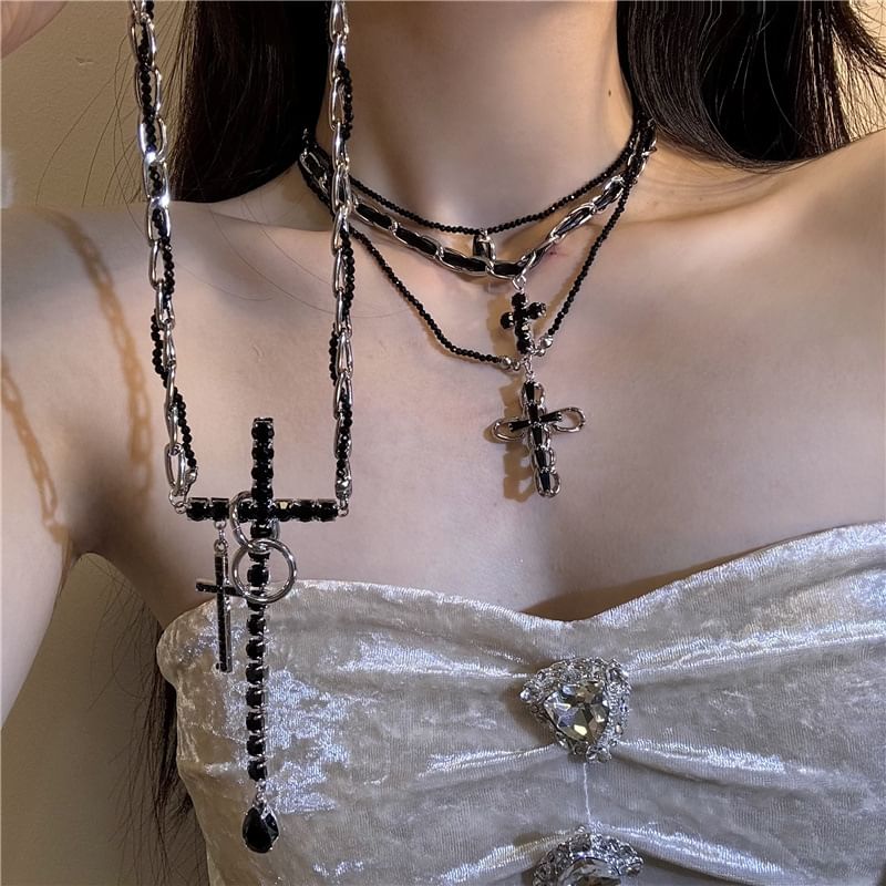 Faux Leather Cross Necklace