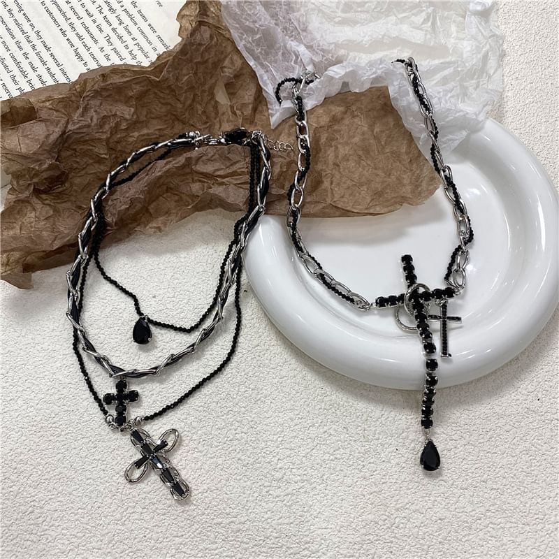 Faux Leather Cross Necklace