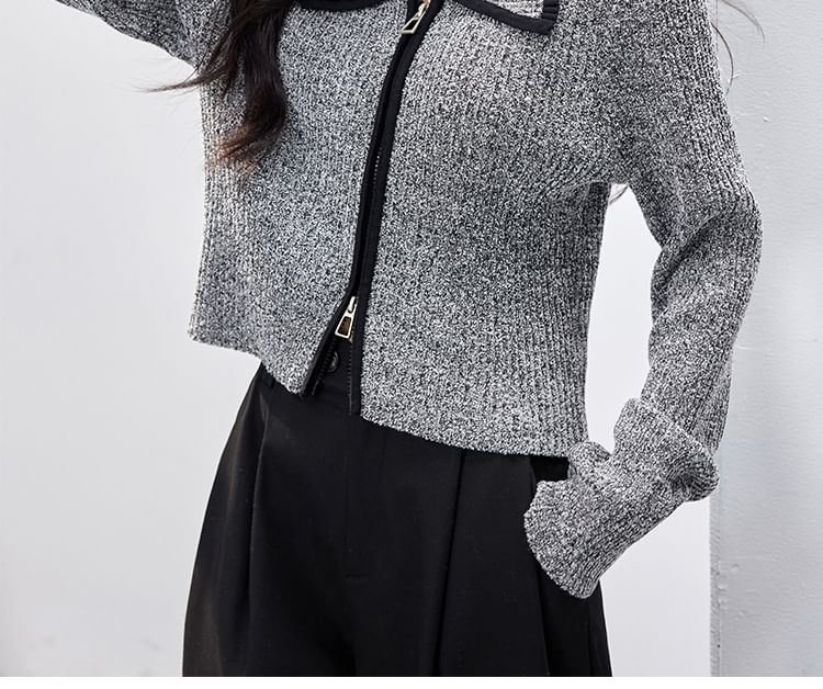 Cardigan zippé uni à col montant