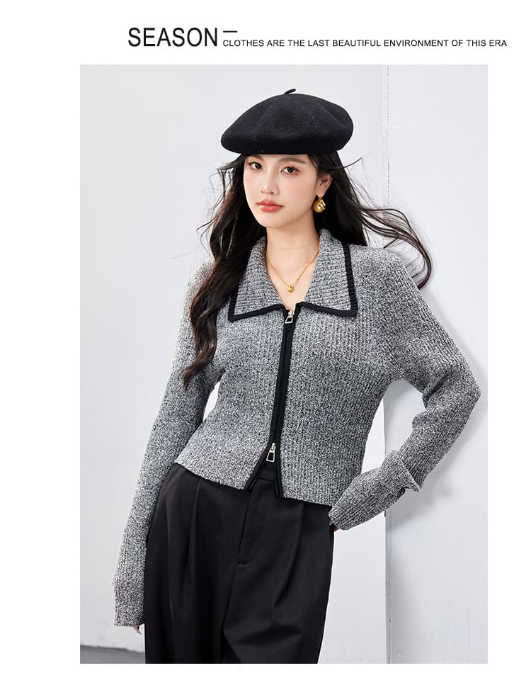 Cardigan zippé uni à col montant