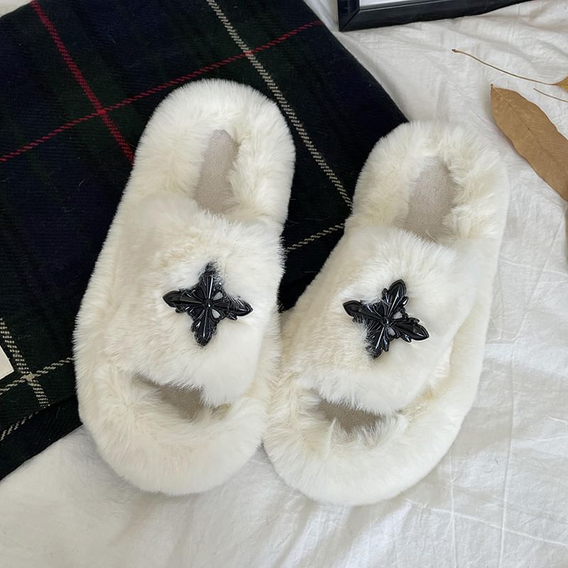 Cross Accent Fluffy Slippers