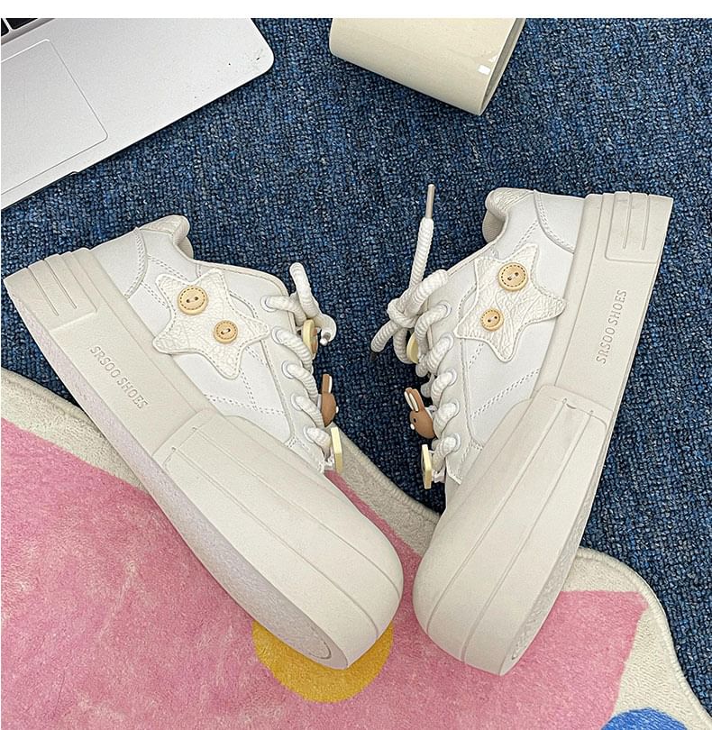 Star Applique Smiley Face Platform Sneakers