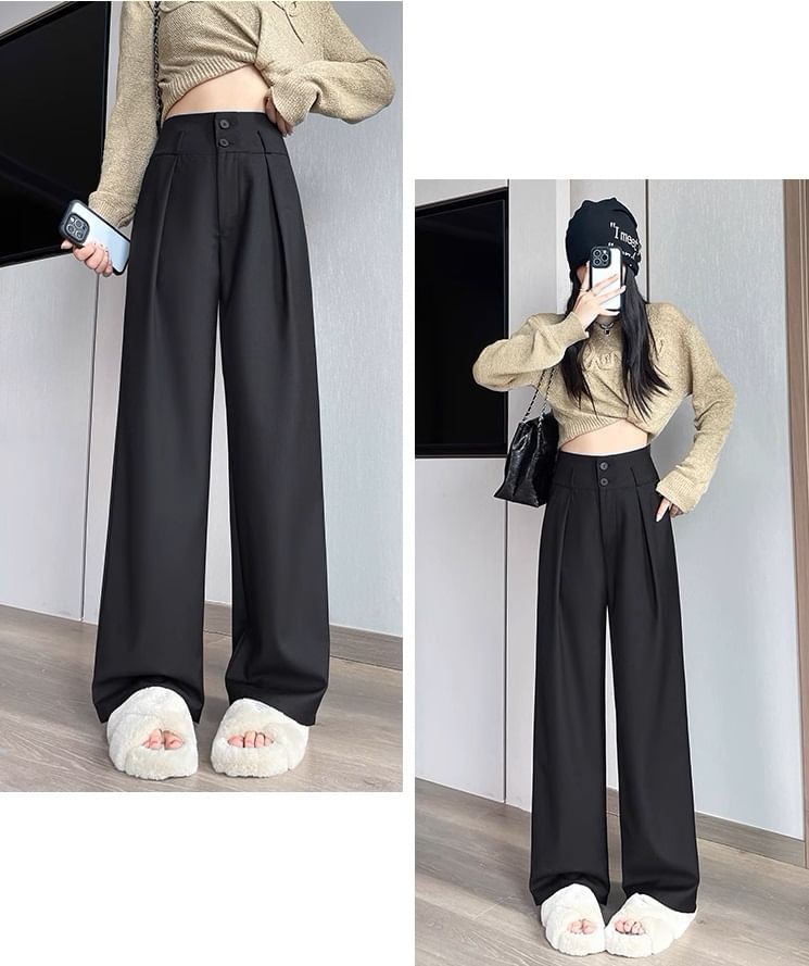 High Waist Plain Drape Wide Leg Dress Pants