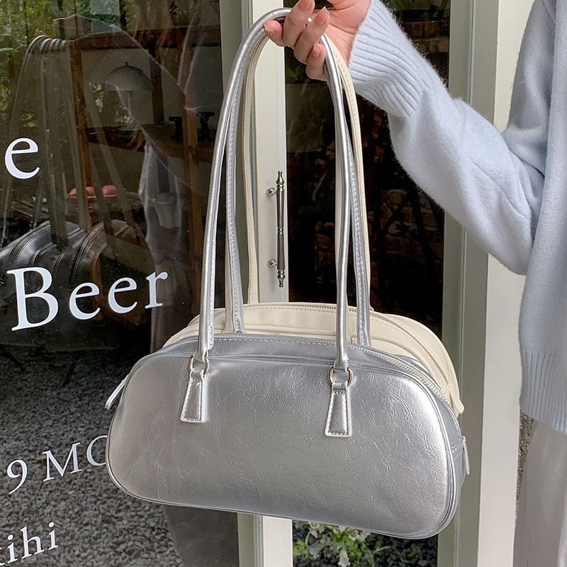 Plain Shoulder Leather Bag Faux