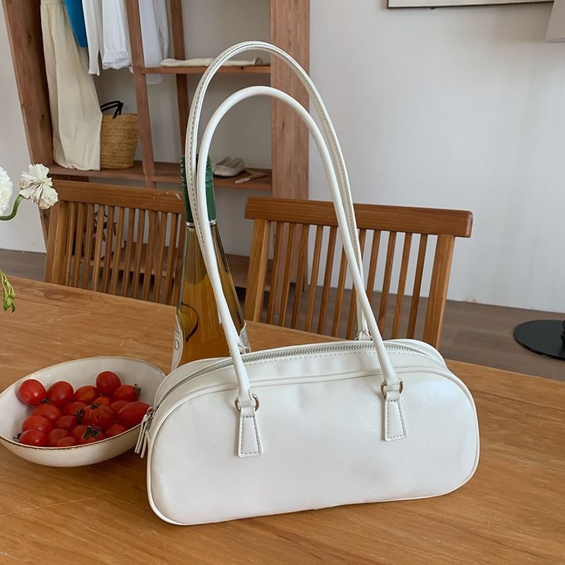 Plain Shoulder Leather Bag Faux