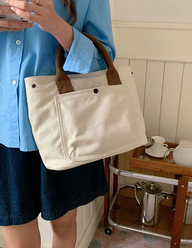 Contrast Strap Bag Canvas Tote