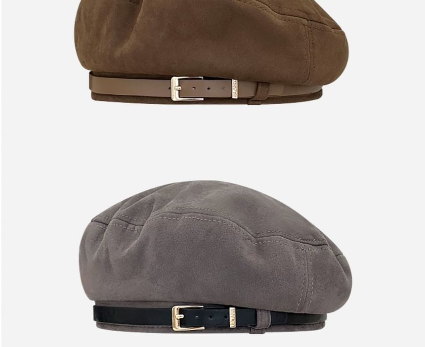 Belt Faux Suede Beret Hat