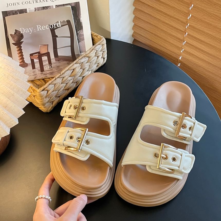 Platform Buckled Slide Sandals