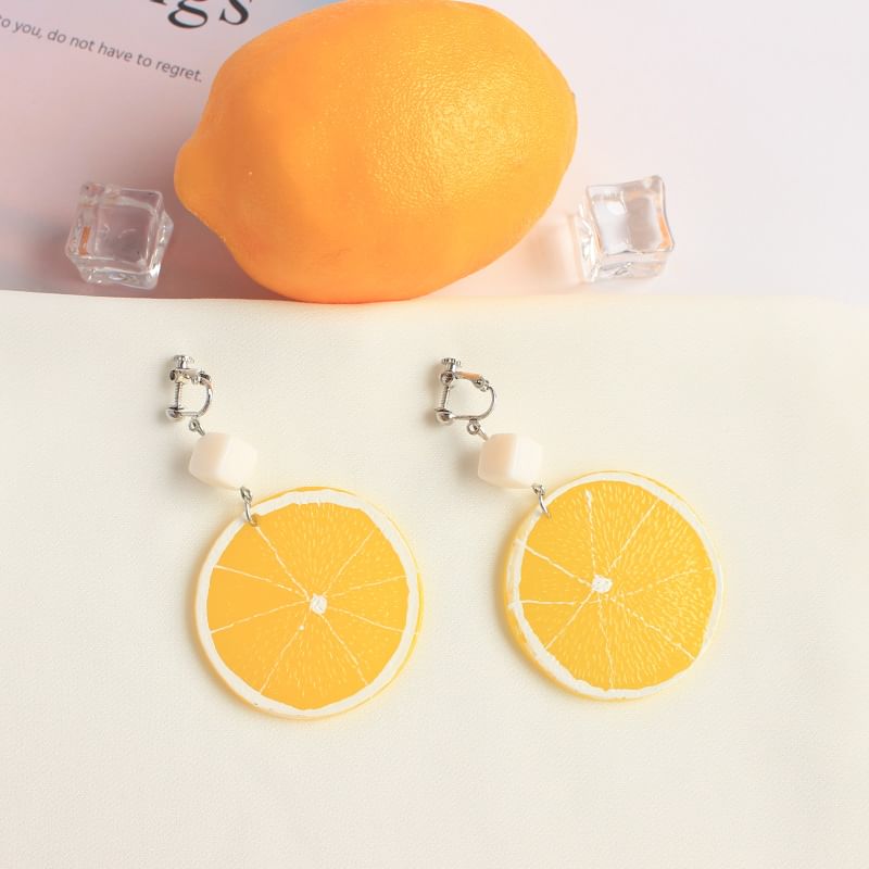 Earring Lemon / Clip On Slice Drop