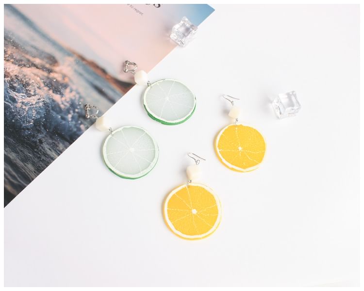 Earring Lemon / Clip On Slice Drop
