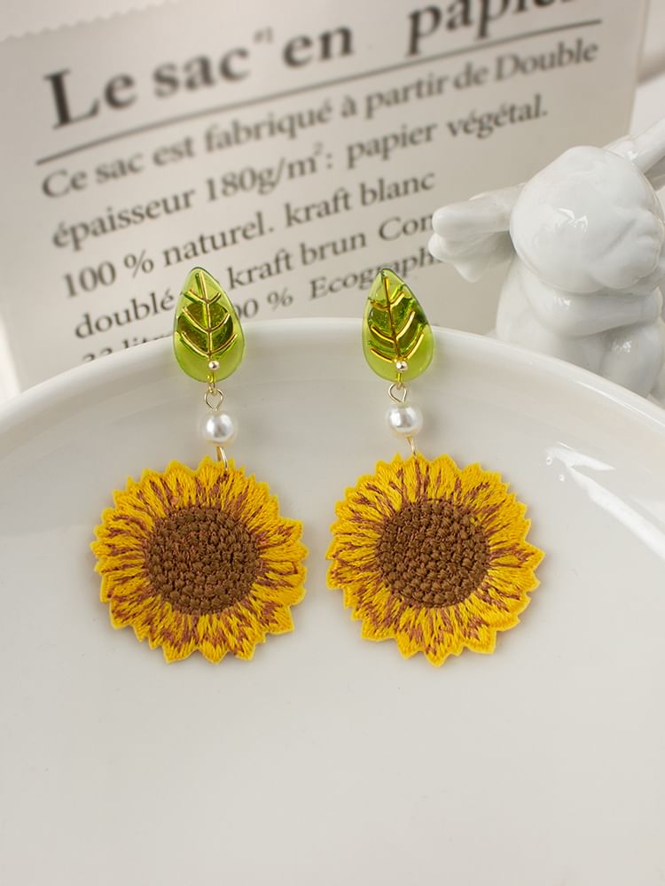 Crochet Clip-On Sunflower / Drop Earring