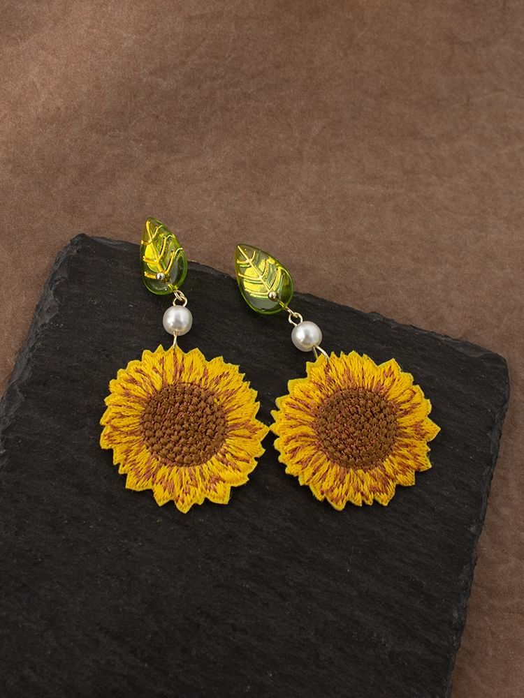 Crochet Clip-On Sunflower / Drop Earring