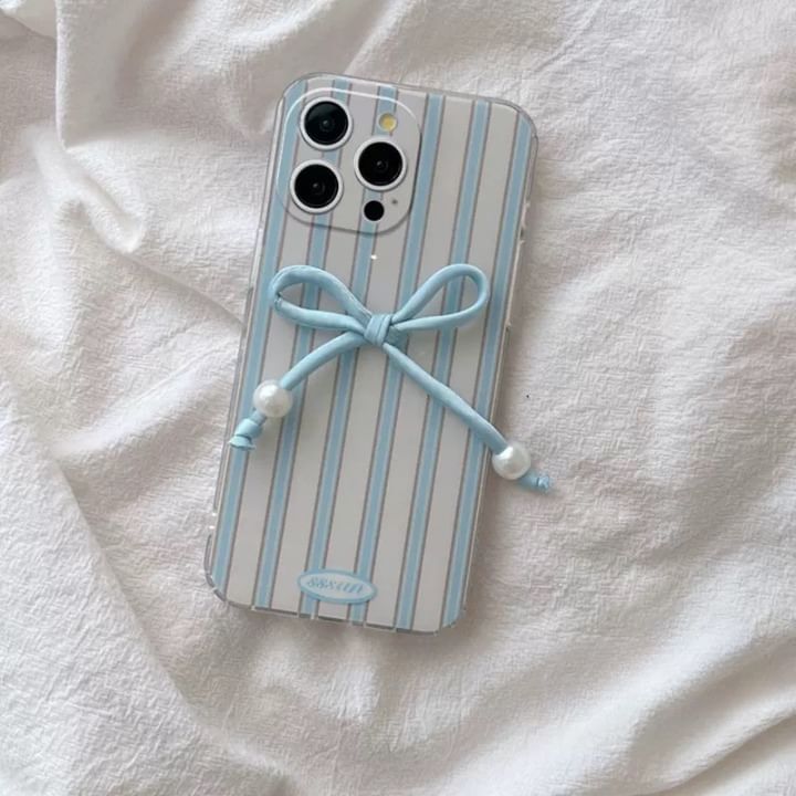 Pearl Set Phone Case Decoration Striped Bow Adhesive Faux /