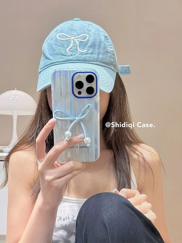 Pearl Set Phone Case Decoration Striped Bow Adhesive Faux /