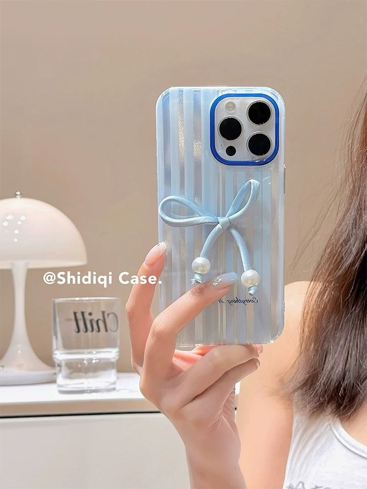 Pearl Set Phone Case Decoration Striped Bow Adhesive Faux /