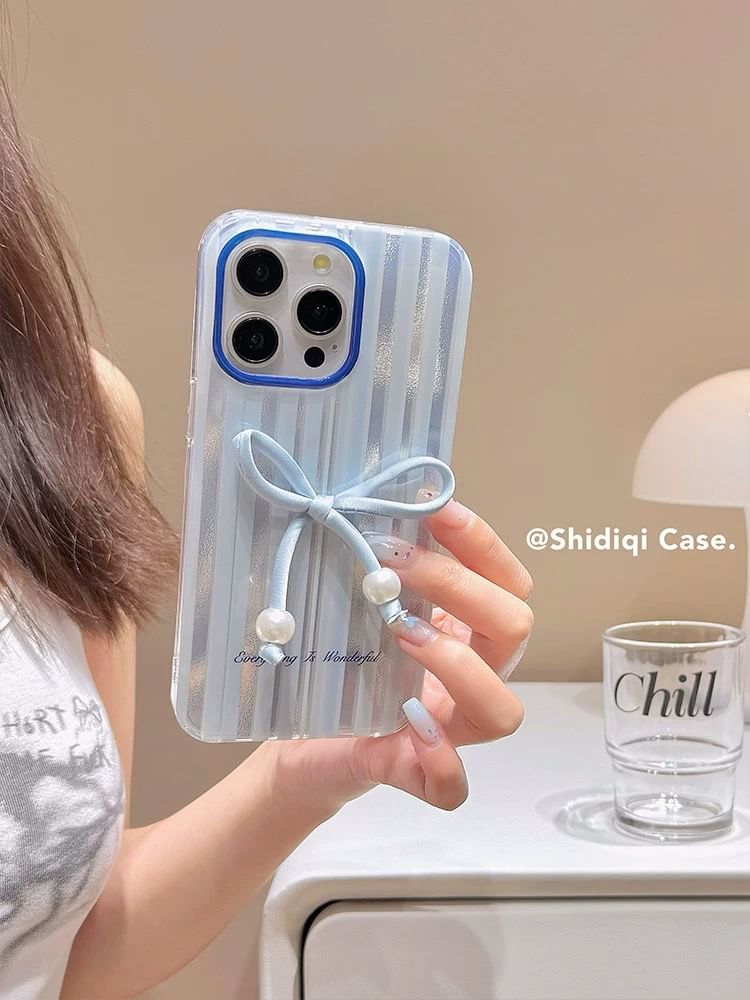 Pearl Set Phone Case Decoration Striped Bow Adhesive Faux /
