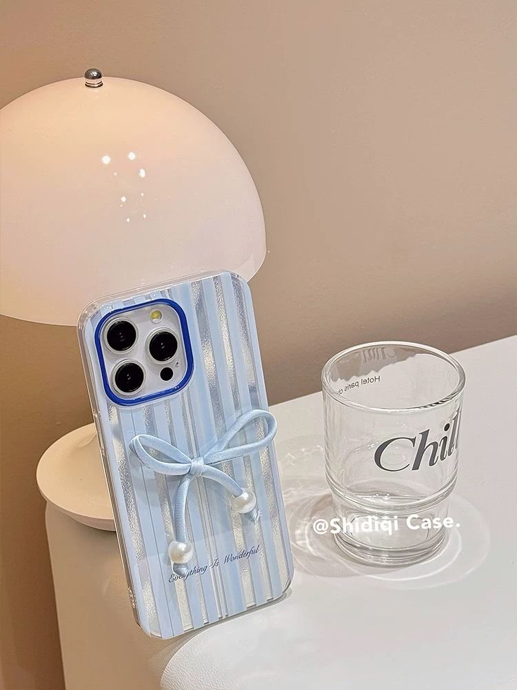 Pearl Set Phone Case Decoration Striped Bow Adhesive Faux /