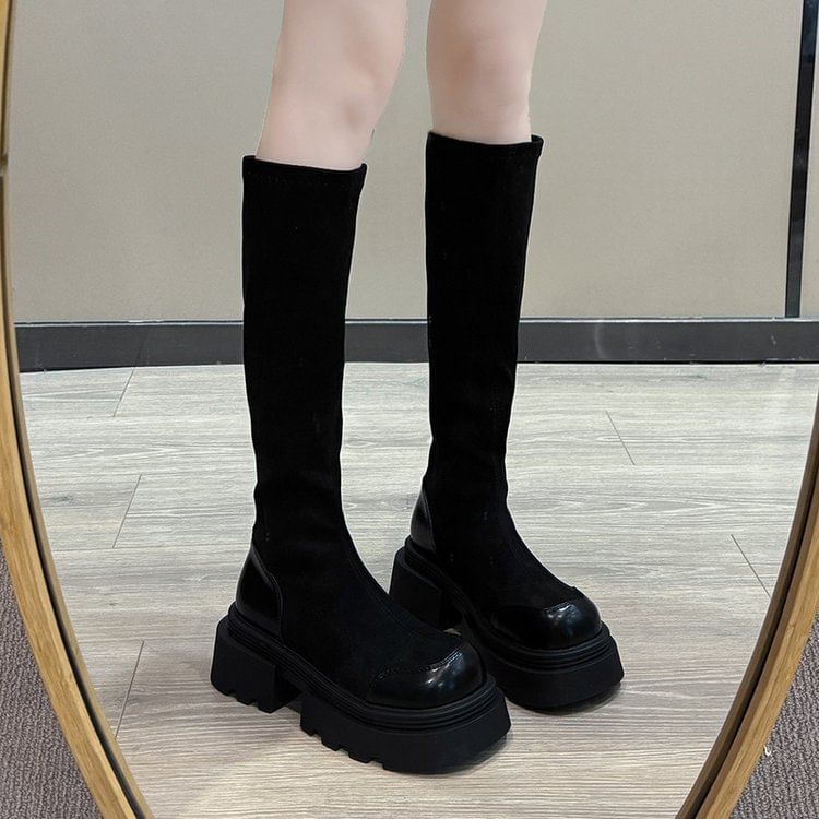 Cap Toe Platform Tall Boots