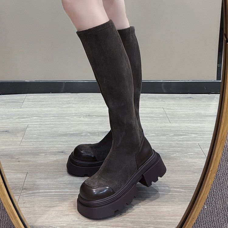 Cap Toe Platform Tall Boots