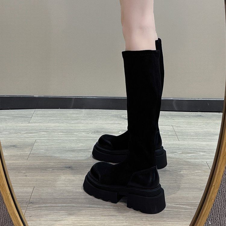 Cap Toe Platform Tall Boots