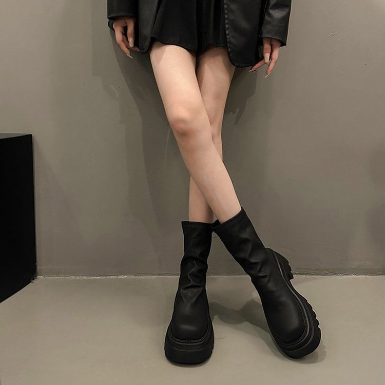 Sock Boots Plain Short Platform
