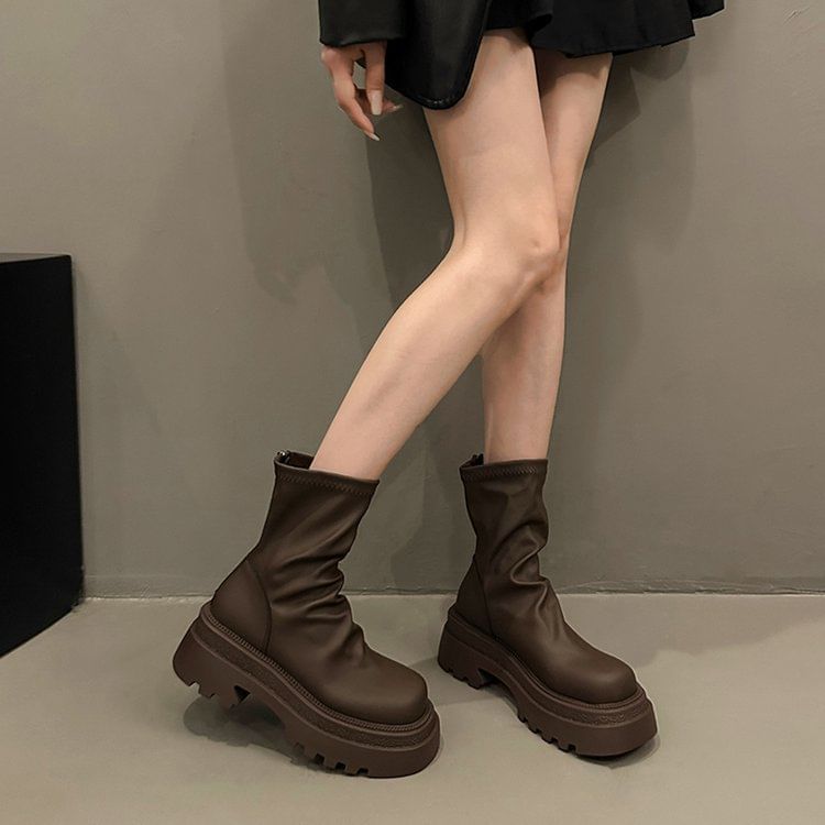 Sock Boots Plain Short Platform