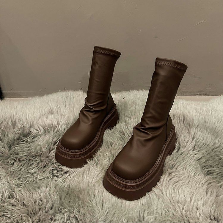 Sock Boots Plain Short Platform