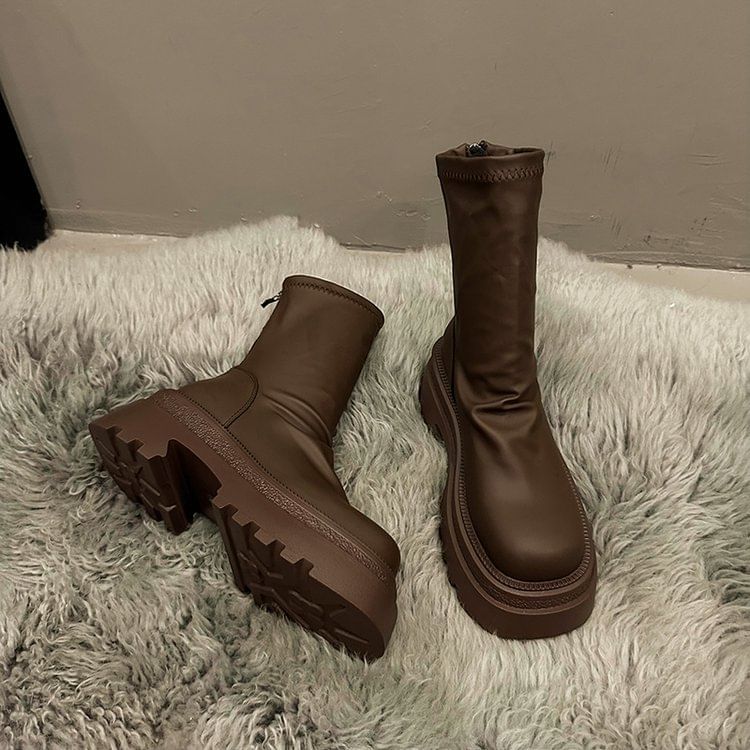 Sock Boots Plain Short Platform