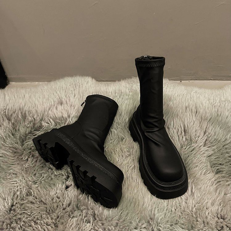 Sock Boots Plain Short Platform