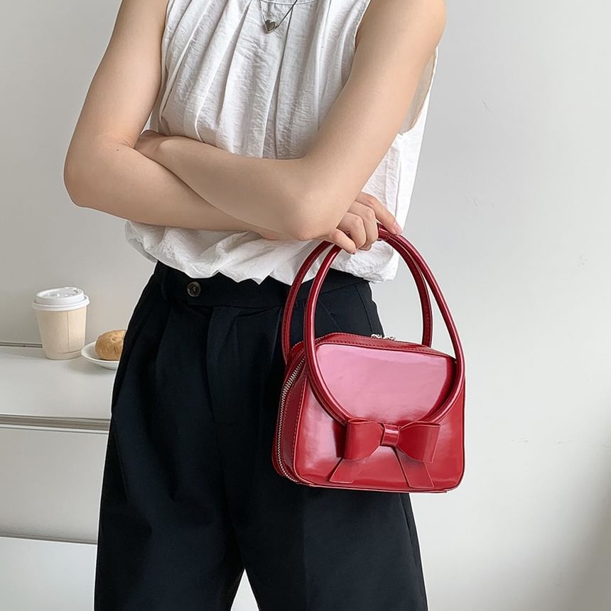 Leather Faux Accent Plain Handbag Bow