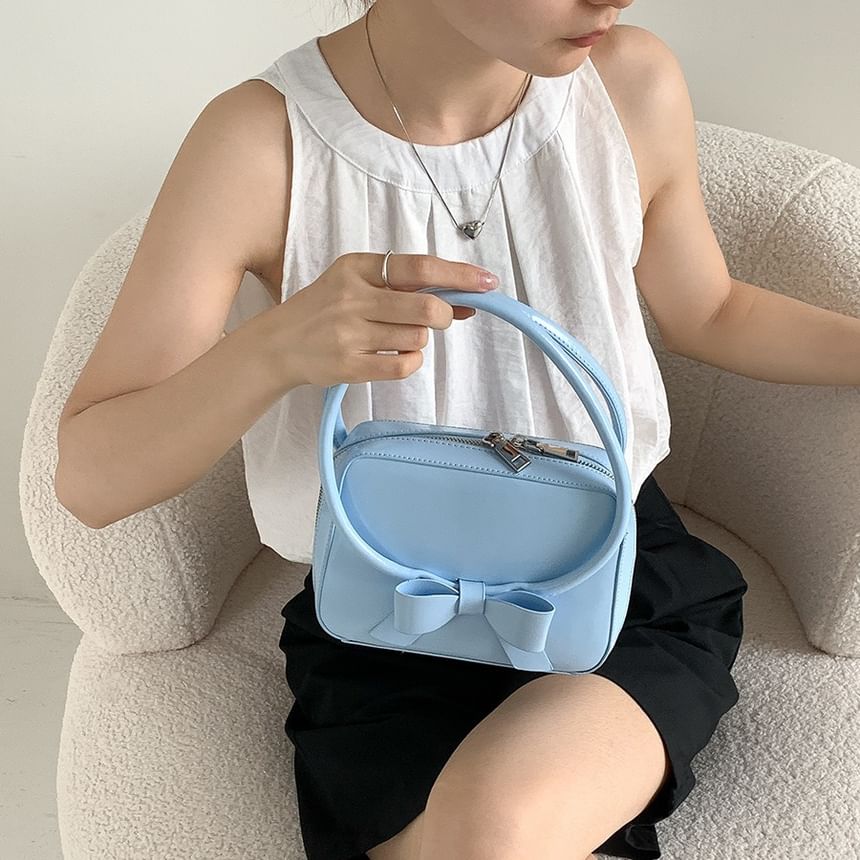 Leather Faux Accent Plain Handbag Bow