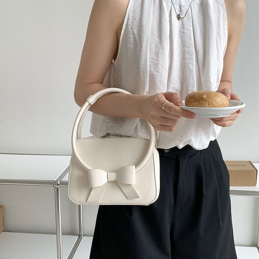 Leather Faux Accent Plain Handbag Bow
