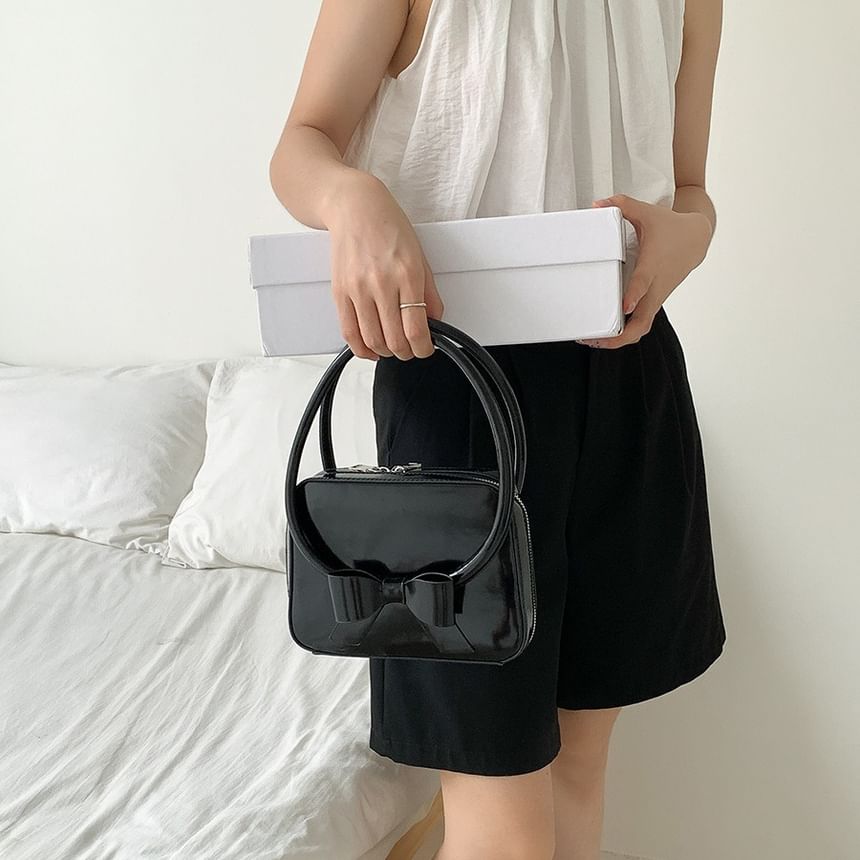 Leather Faux Accent Plain Handbag Bow