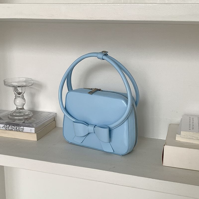 Leather Faux Accent Plain Handbag Bow