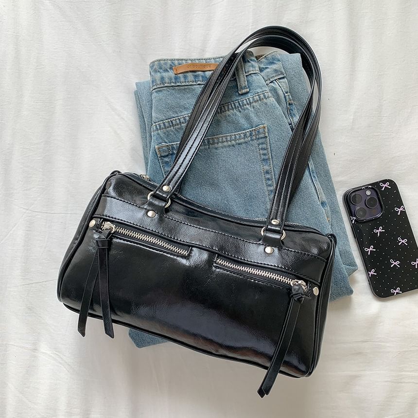 Plain Faux Bag Tote Leather