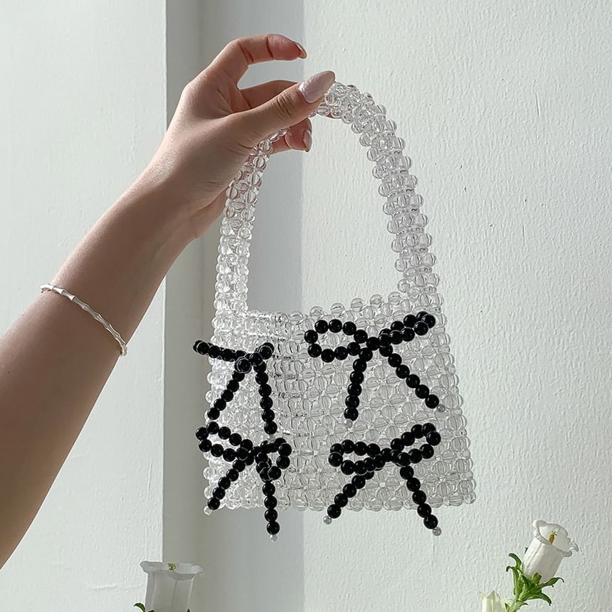 Bow Beaded Accent Handbag