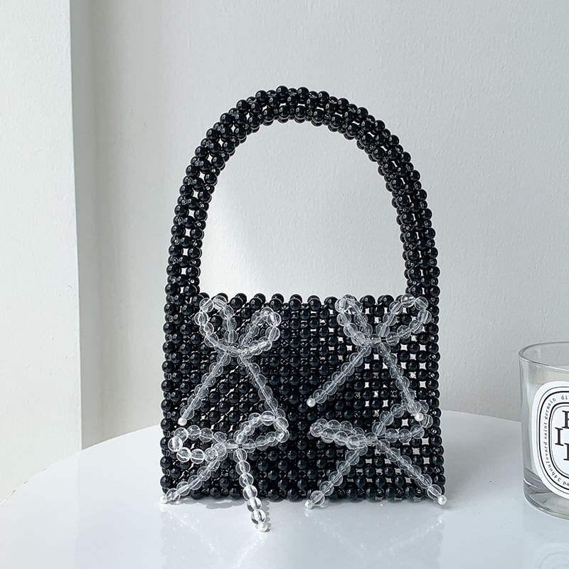 Bow Beaded Accent Handbag