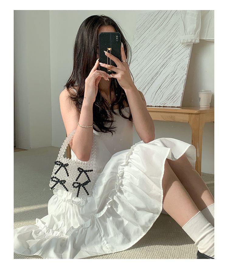 Bow Beaded Accent Handbag