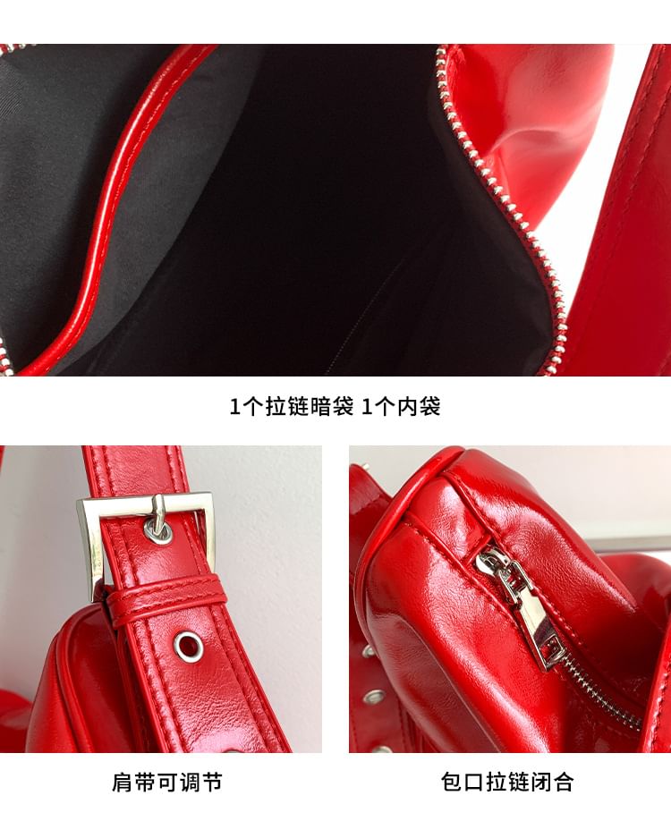 Plain Bag Shoulder Leather Faux Buckled