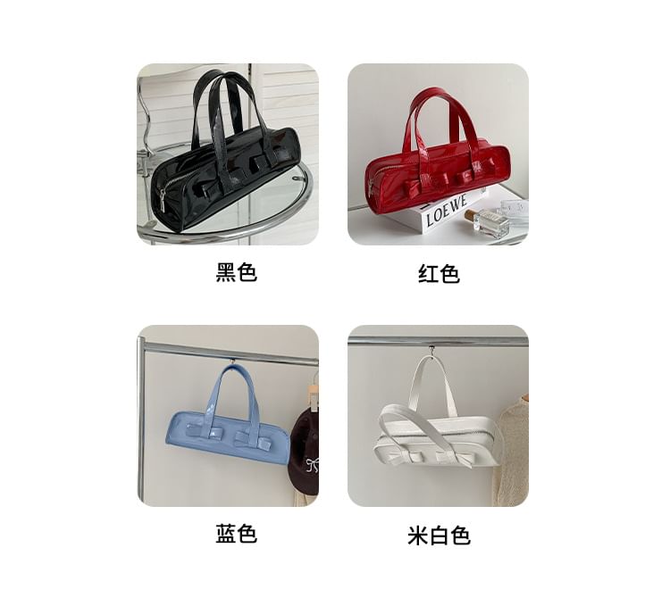 Patent Shoulder Bow Plain Bag Accent Leather