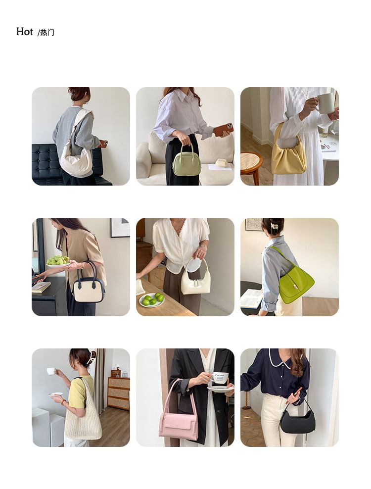 Plain Bow Accent Patent Leather Shoulder Bag