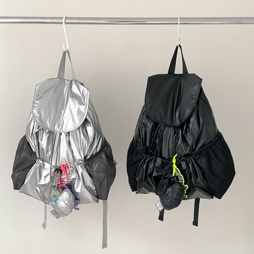 Nylon Flap Plain Backpack Drawstring