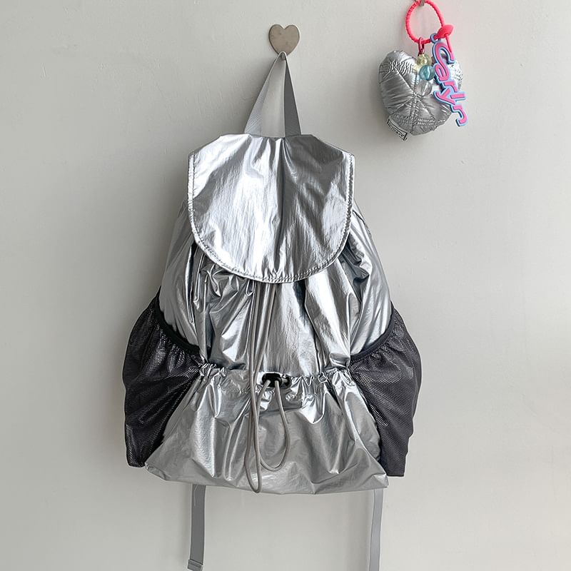 Nylon Flap Plain Backpack Drawstring